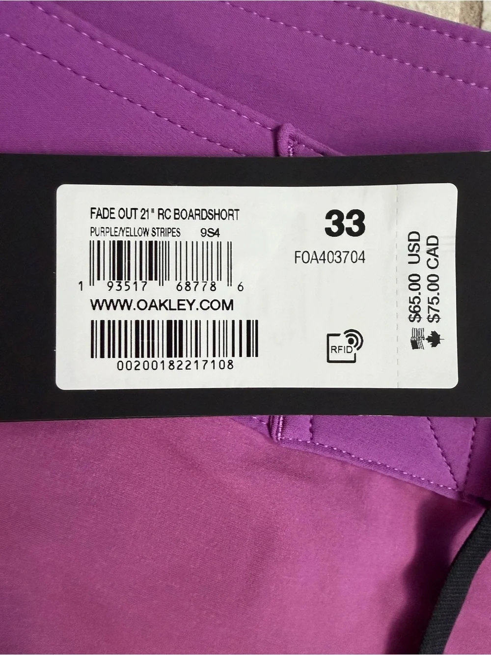 Oakley Fade Out 21” RC Boardshorts Purple and Yellow